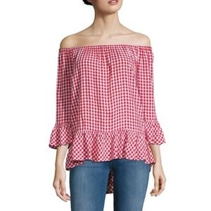 BeachLunchLounge Off the Shoulder Plaid Top. Small